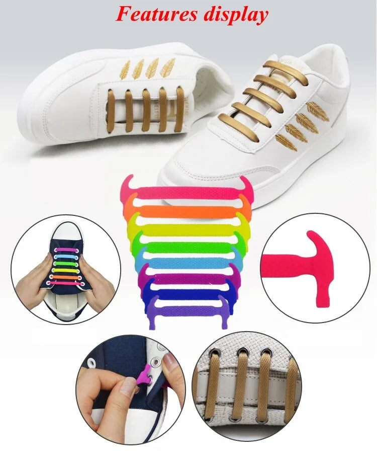 Silicone Elastic Shoelaces Without Ties Kids Adult Fashion Hammer Type Running Sneakers Rubber Band Shoes Laces Lazy Shoestrings