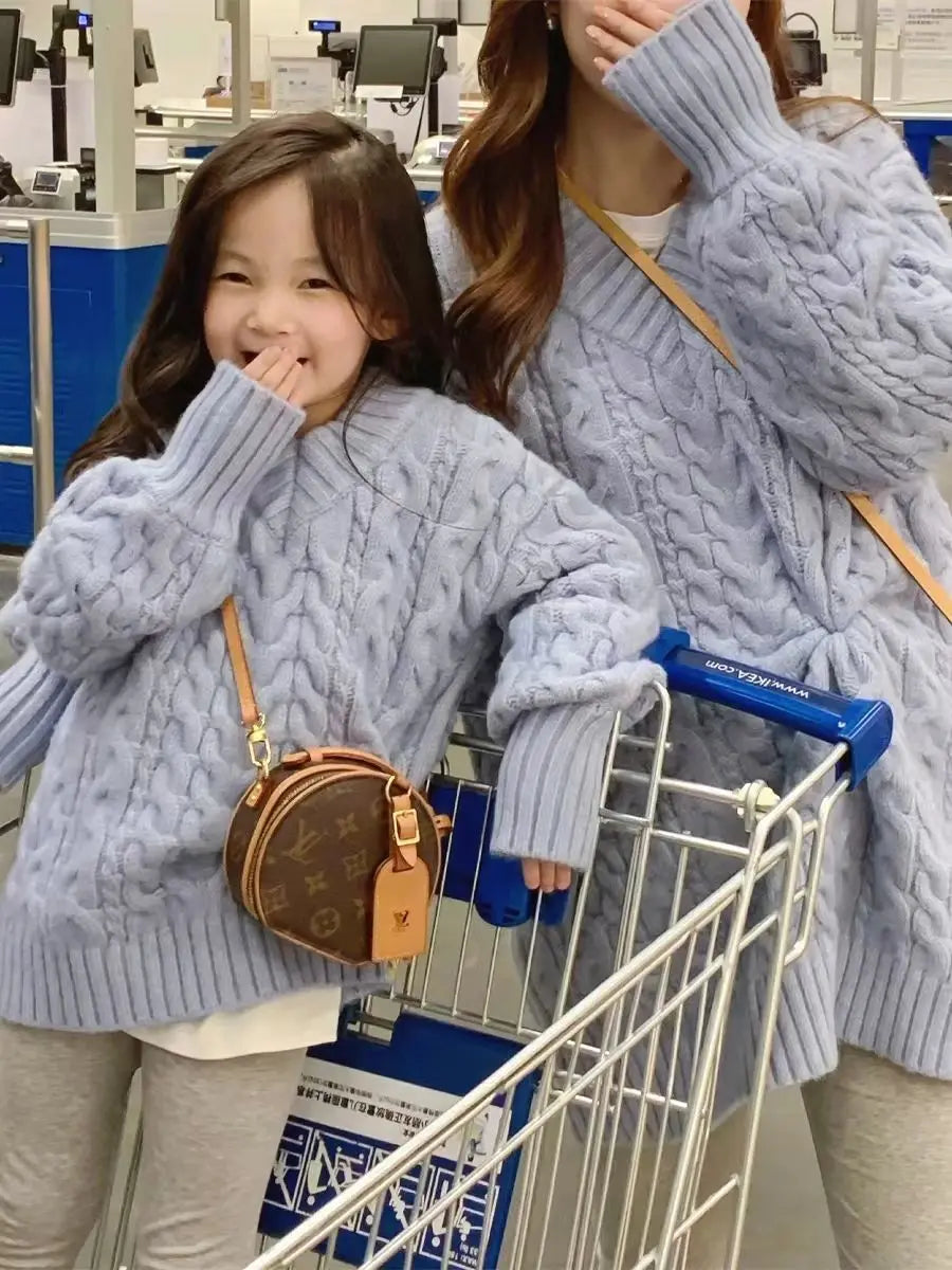 Mother And Daughter Sweater Mom And Son Matching Clothes Equal Korean Fashion Children's Clothing Women Winter Knit Tops Jumper
