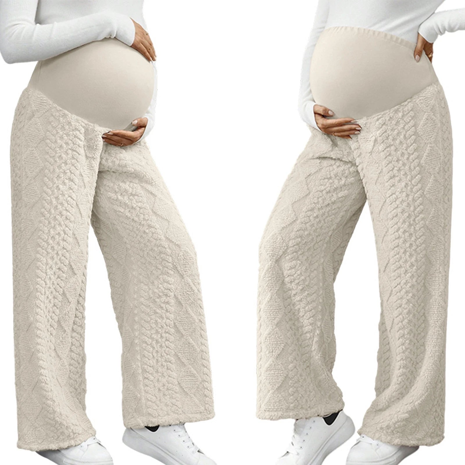 Maternity Pants Over The Belly Yoga Dress Elastic Waistband Stretchy Wide Leg Work Pregnancy Trousers with Pockets Sportswear