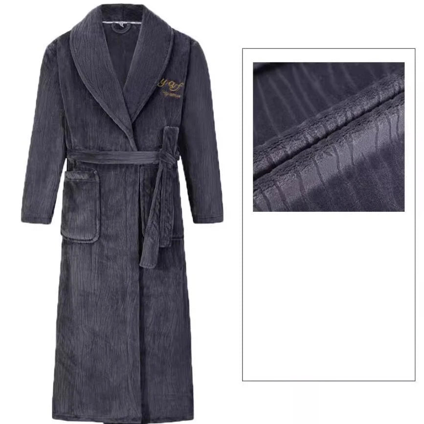 Plus Size 3XL 4XL Men Flannel Robe Winter Thickened Sleepwear Kimono Bathrobe Gown Warm Coral Fleece Loose Home Wear Nighwtear