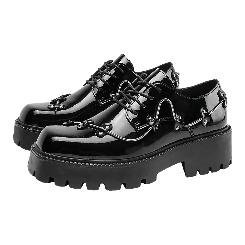 Brand New Black Brogue Shoes Men Classic Platform Oxford Dress Shoes Men Retro Patent Leather Footwear Low-Ankle Party Shoes