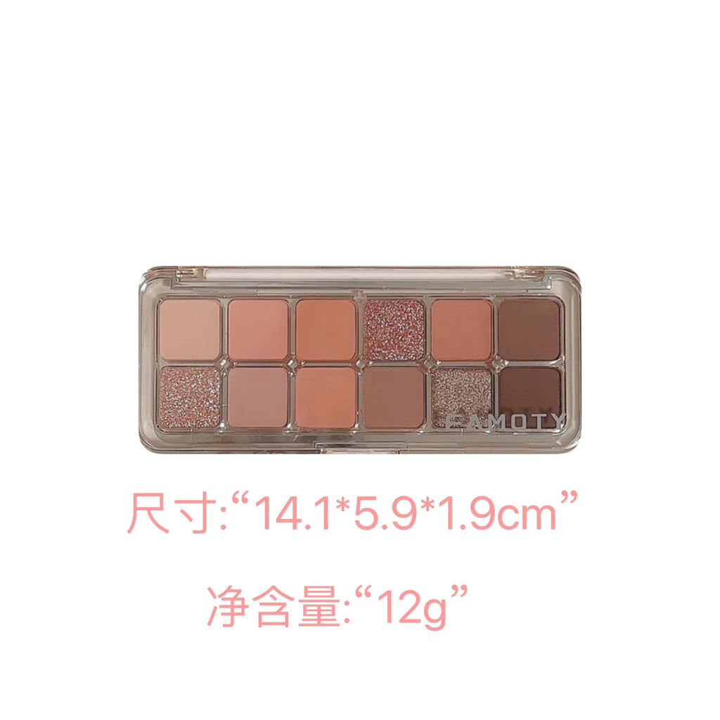 12-Color Low Saturation Eyeshadow Palette All Matte Tea Apricot Eye Makeup Palette Daily Earth Makeup Long Lasting Eye Shadows