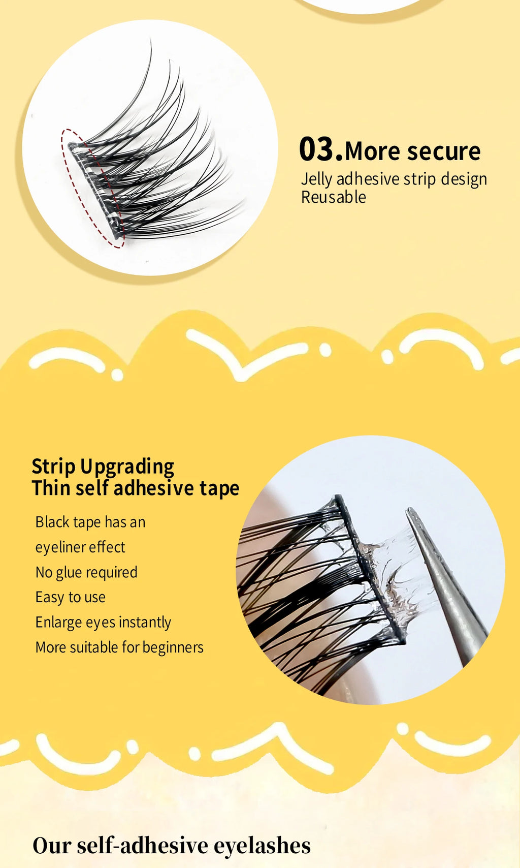 Self Adhesive Cluster Lashes Reusable DIY Lash Extensions Kit No Glue Needed Individual Eyelash Set Wispy Natural Lash Clusters