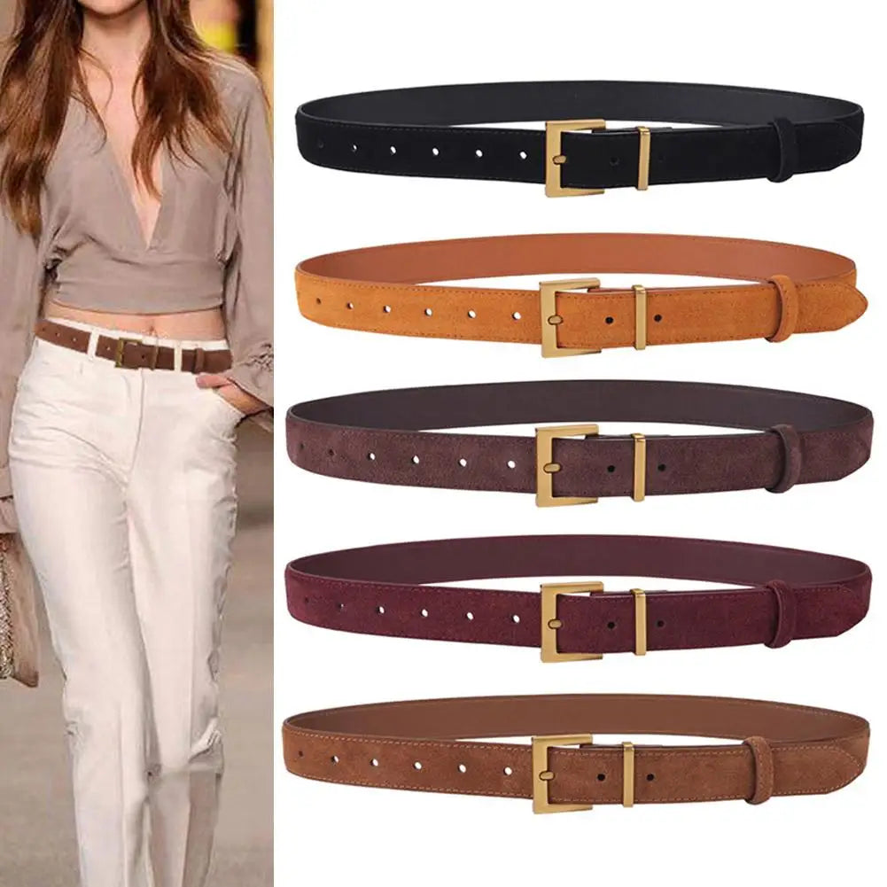 Women Belt Suede Cowhide Genuine Leather Belt 2.8cm Wide Fashion Belts With Metal Buckle Matched For Jeans Dresses Waistband
