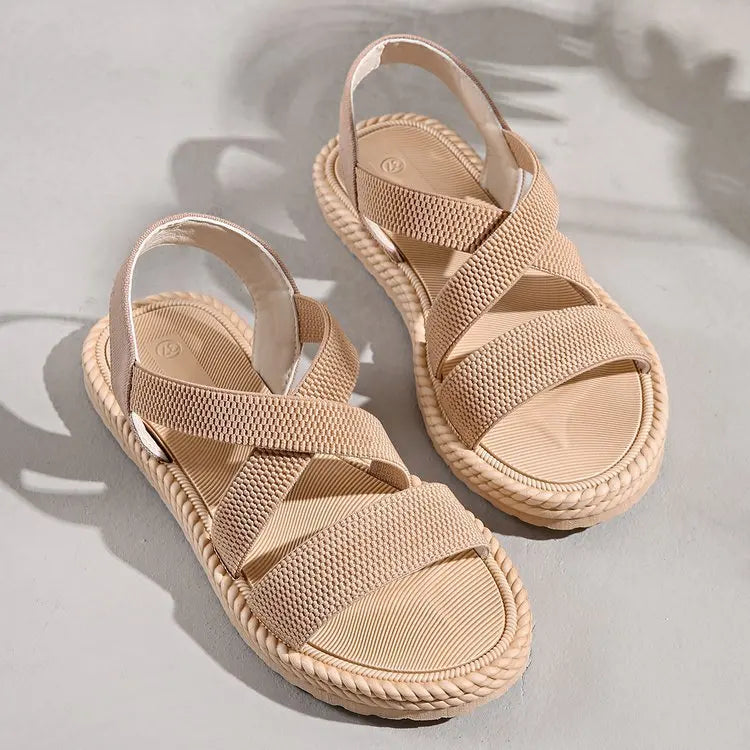 Summer New Flats Sole Women Sandals Fashion Cross Band Plus Size 43 Beach Sandels 2025 Hot Seller Ladies Vacation Zapatillas