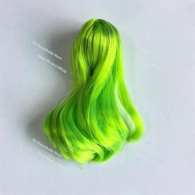 1/6 Female Soldier Head Sculpt Decor Wig Green/Blue/Red/Gray Hair Model Toys Accessory For 12inch Bald Sculpture Decoration