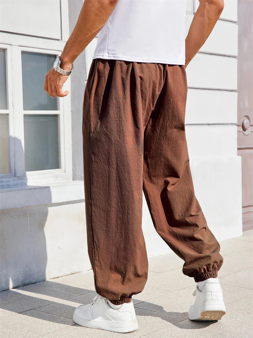 Men's Harem Pants Loose Fit Chinese Style Cotton Linen Solid Color Cozy Sweatpants Joggers High Quality Male Casual Trousers