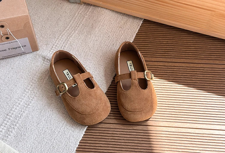 Girls Leather Shoes Toddlers Flats Princess Sweet Little Kids Soft Shoes T-strap Retro Classic Children's Dress Shoes for Party
