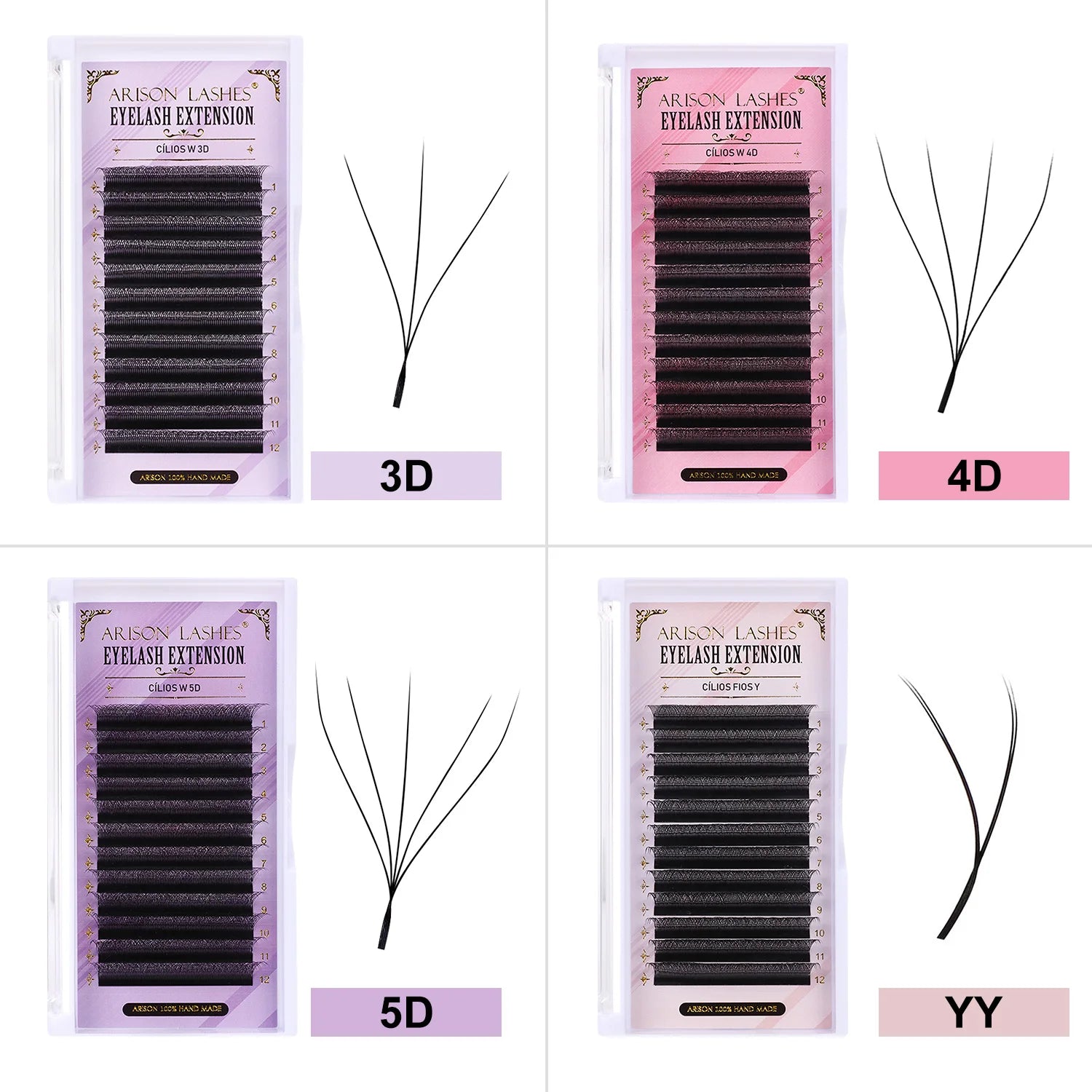 ARISON YY Lashes and 3D/4D/5D W Shape Lashes Brasileiro Premade Volume Eyelashes Extension Soft Thin Easily Grafting Extension