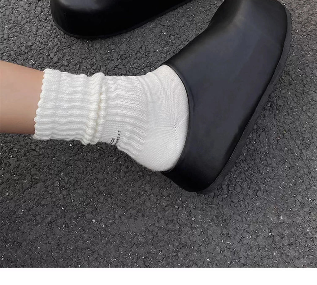 Black Boken leather shoes for men's thick soled design slippers summer new big toe mules shoes outdoor
