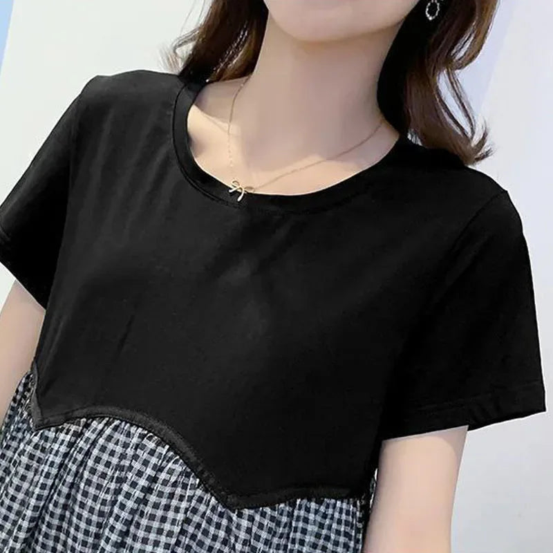 Fashion Maternity Dresses Summer Double Layer With Lace Dress  A-line Skirt Loose Short Sleeve Clothes Pregnant Women Clothing