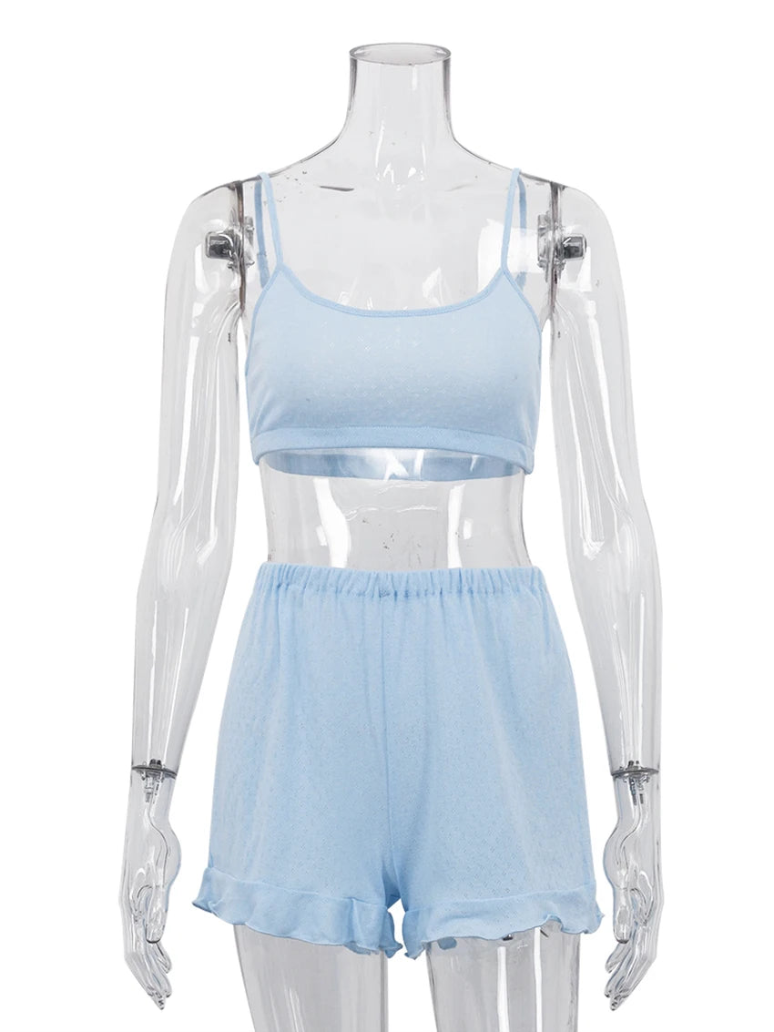 Mathaqiqi Summer Women Sleepwear Set Sexy Tank Tops Pajama Spaghetti Strap Nightgowns Crop Top Nightie Shorts Casual Pyjama Suit