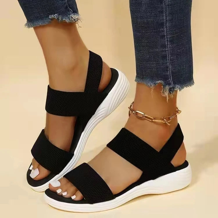 Sandals Elegant Low Heel Women's Orthopedic Shoes Women's Open Toe 2023 Solid Color New Large 25-45 Flat Thick Heel Casual Shoes