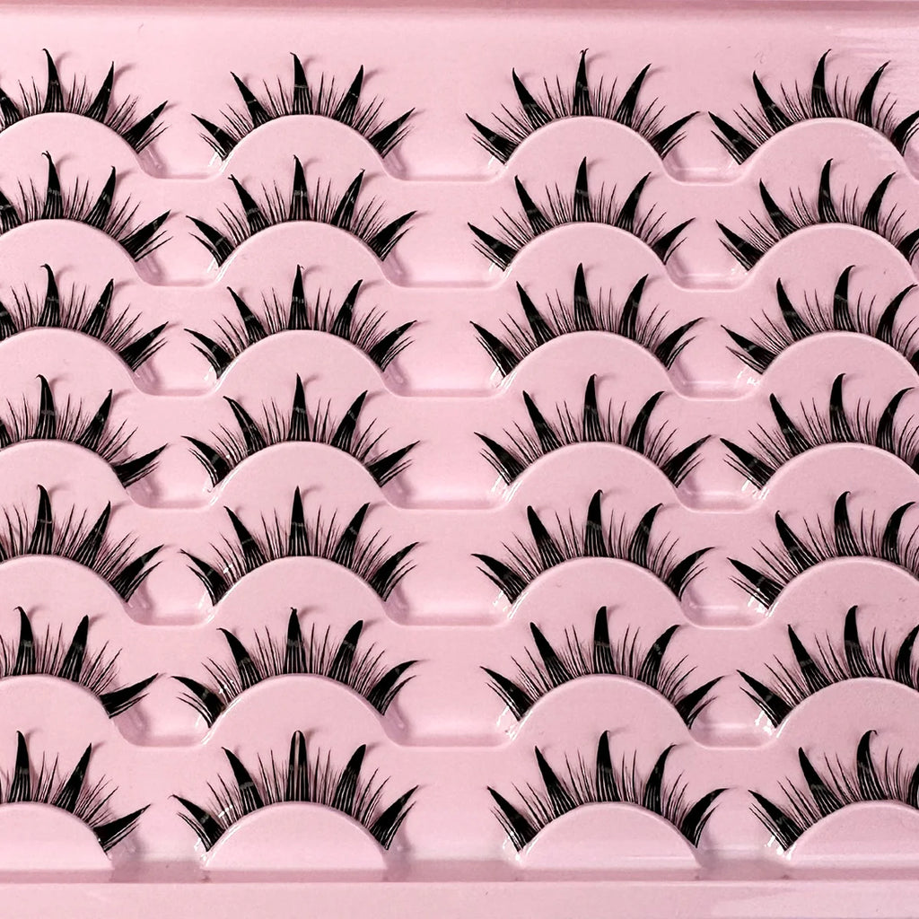 5/7/14Pairs Manga Lashes with Clear Band Japanese Anime Cosplay Eyelashes Spiky Wet Look Lashes Asian False Eyelashes Clusters