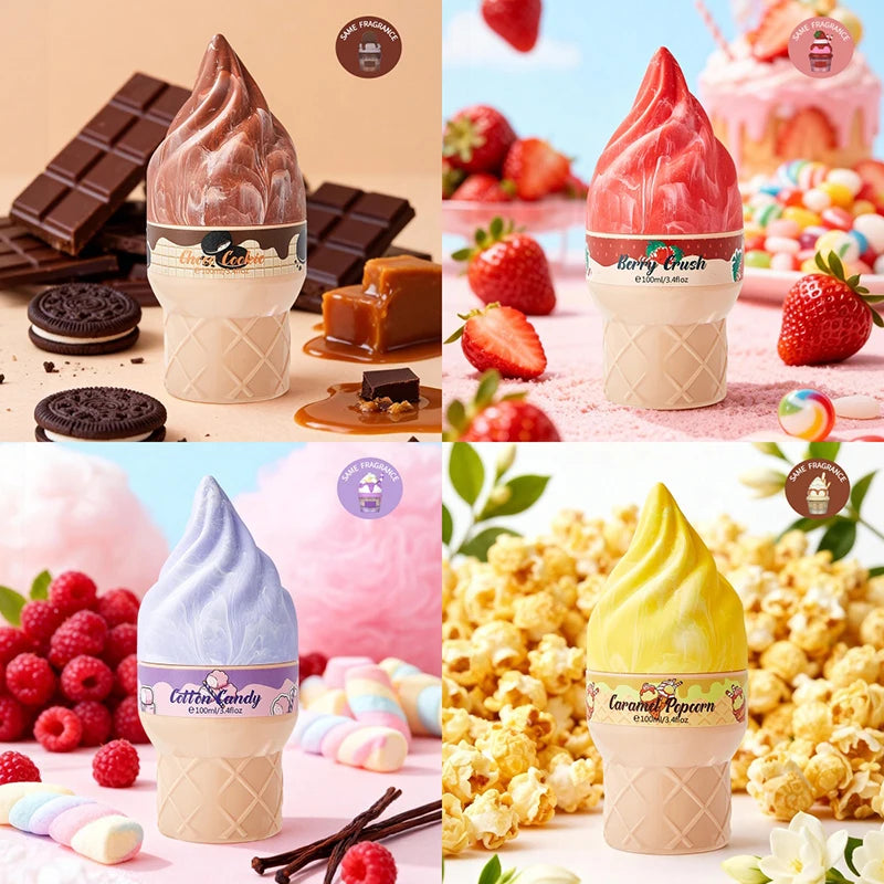 Gourmet Dessert Perfume Spray,Chocolate Cookie/Cotton Candy/Caramel Popcorn Fragrance Mist,Sweet Women Strawberry Vanilla Scent