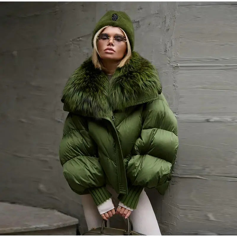 Chic Fur Collar Hooded Women's Cotton Jacket Solid Zipper Slim Waist Pocket Warm Thick Coat 2025 Autumn Winter Lady New Outwear