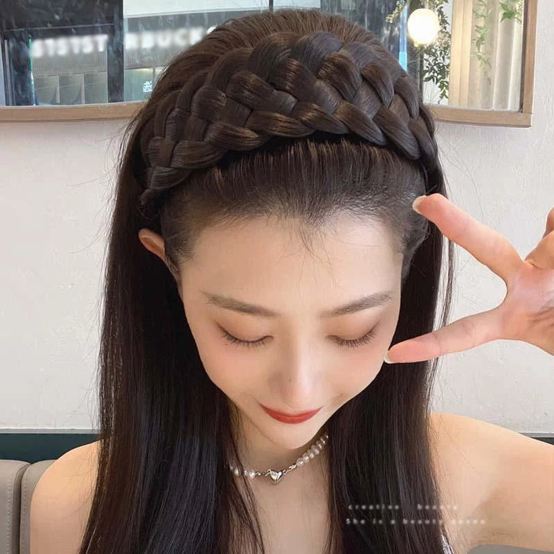 2023 Wig Headbands for Women Wide Fishbone Braids Hairbands Handmade Head Hoop Hair Styling Headwear Accessories Gift