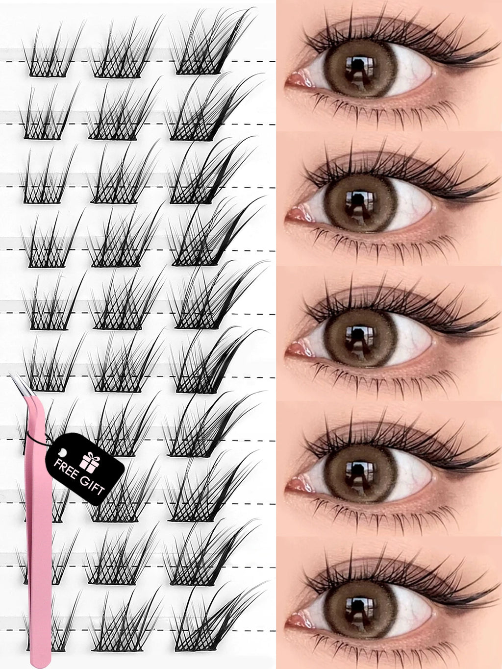 GROINNEYA DIY Lashes Natural Eyelash extension Cluster Lashes Volume Mixed Tray Lashes Cluster Natural DIY Lashes Extension