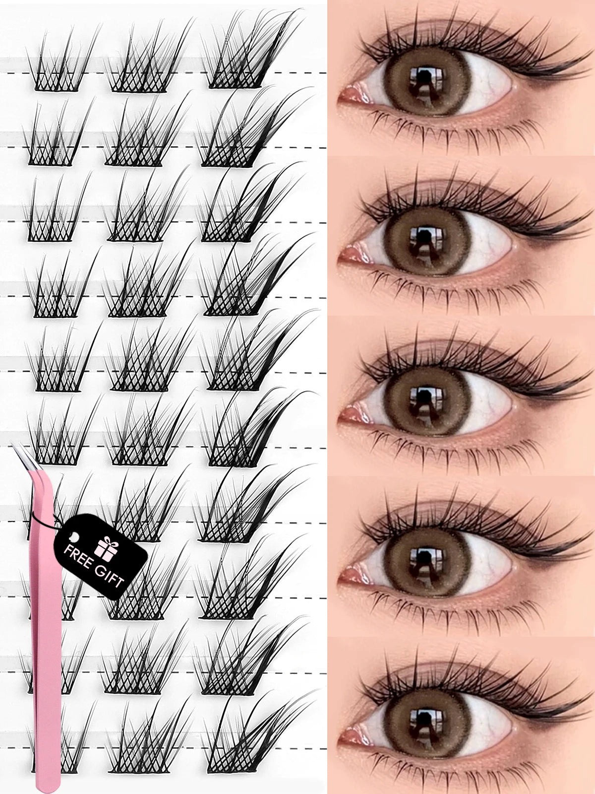 GROINNEYA DIY Lashes Natural Eyelash extension Cluster Lashes Volume Mixed Tray Lashes Cluster Natural DIY Lashes Extension