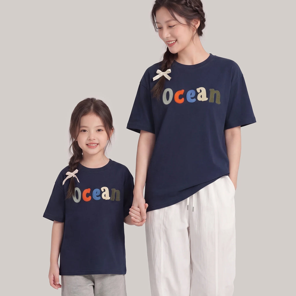 Summer Children's Short Sleeve T-Shirts Family Matching Sets Casual Loose Applique Mother-Daughter Mother-Son Boy And Girl Cloth