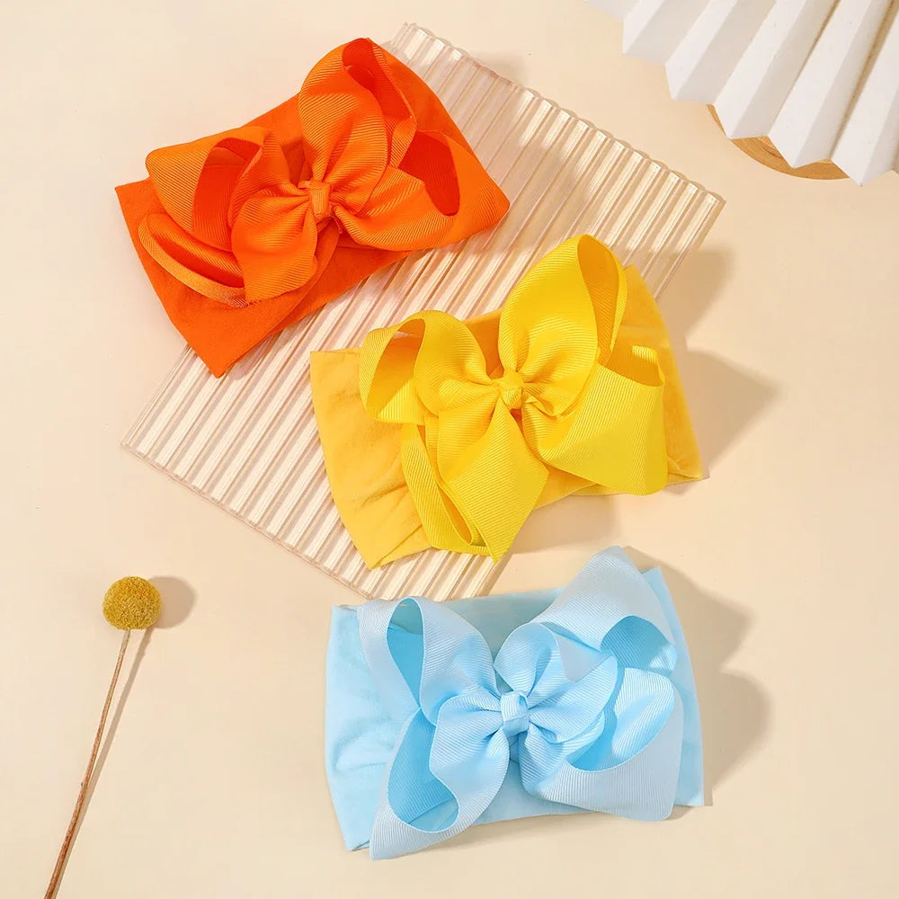 1PC Large Ribbon Bow Headband for Baby Girls Wide Nylon Turban Newborn Bow Headwrap Gift Super Soft Babe Hair Accessories