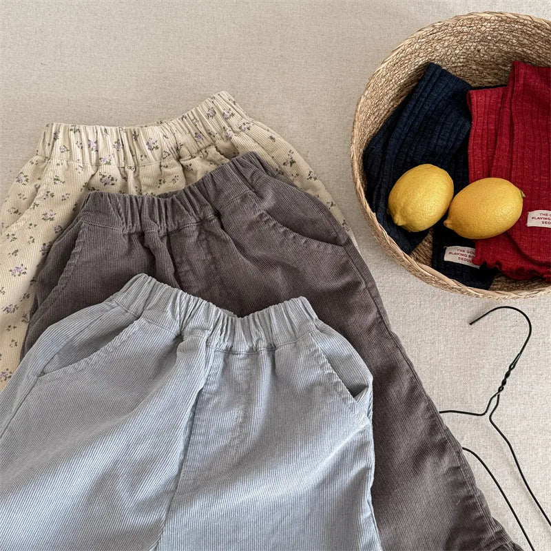 2026 Spring New Girls Cotton Loose Harem Pants Children Girl Clothes Casual Ankle-length Trousers Toddler Kids Corduroy Pants