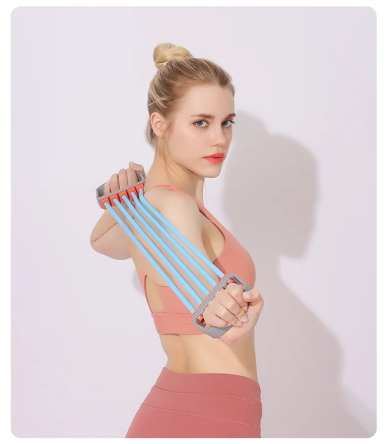Full Body Workout Set - Chest Expander with 5 Removable Resistance Bands for Pilates, Push Ups, and Muscle Training - Strengthen