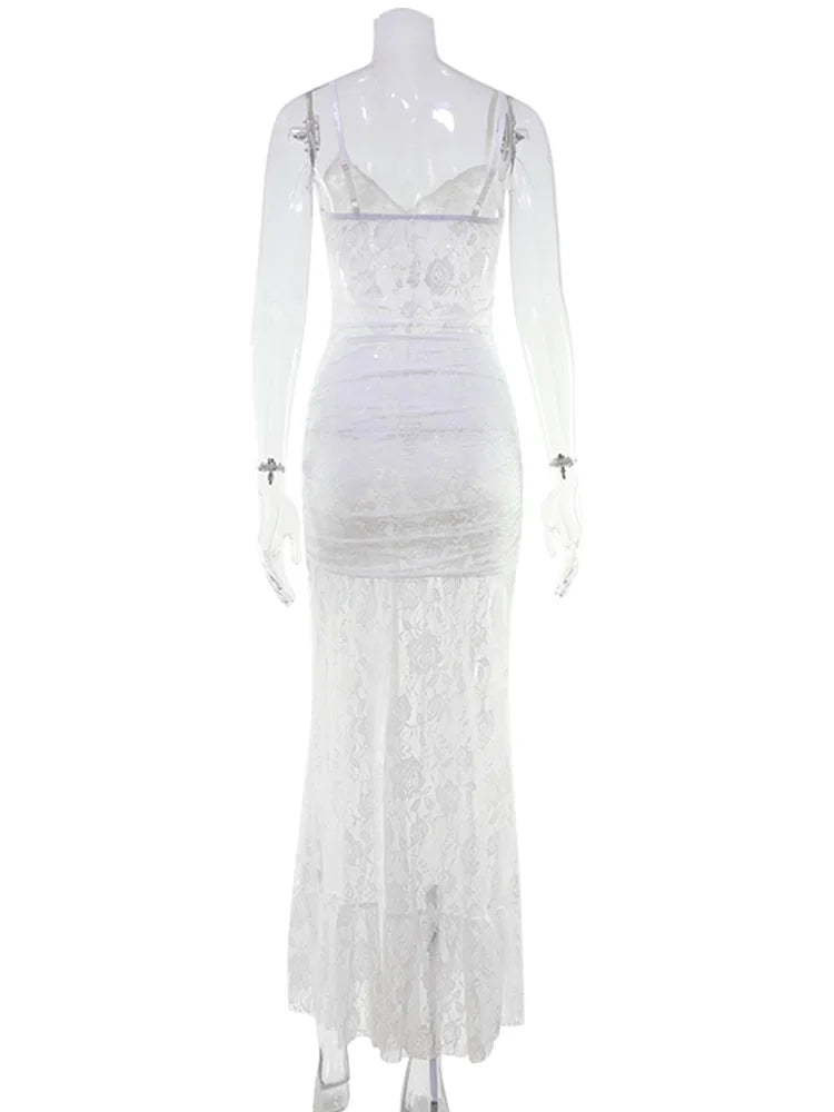 CNYISHE Lace Sheer Camisoles Solid Split V Neck Sheath Women Dresses Fashion Holiday Beach Sexy Club Female Bodycon Vestidos