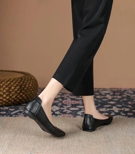Black Woman Footwear Office Flat Shoes For Women Pointed Toe Fashion Leather Casual Moccasins Flats Fashion Young Korean Style L