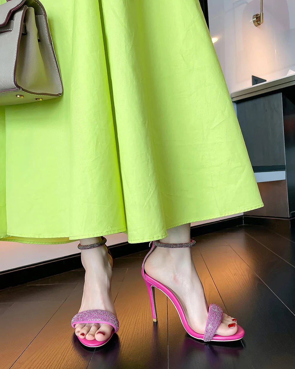 Sandals Women 2025 Concise Style One-strap Sandals for Girls Women Sexy Stiletto Heel Back Zip Cover Heels Summer Sandalias Gold
