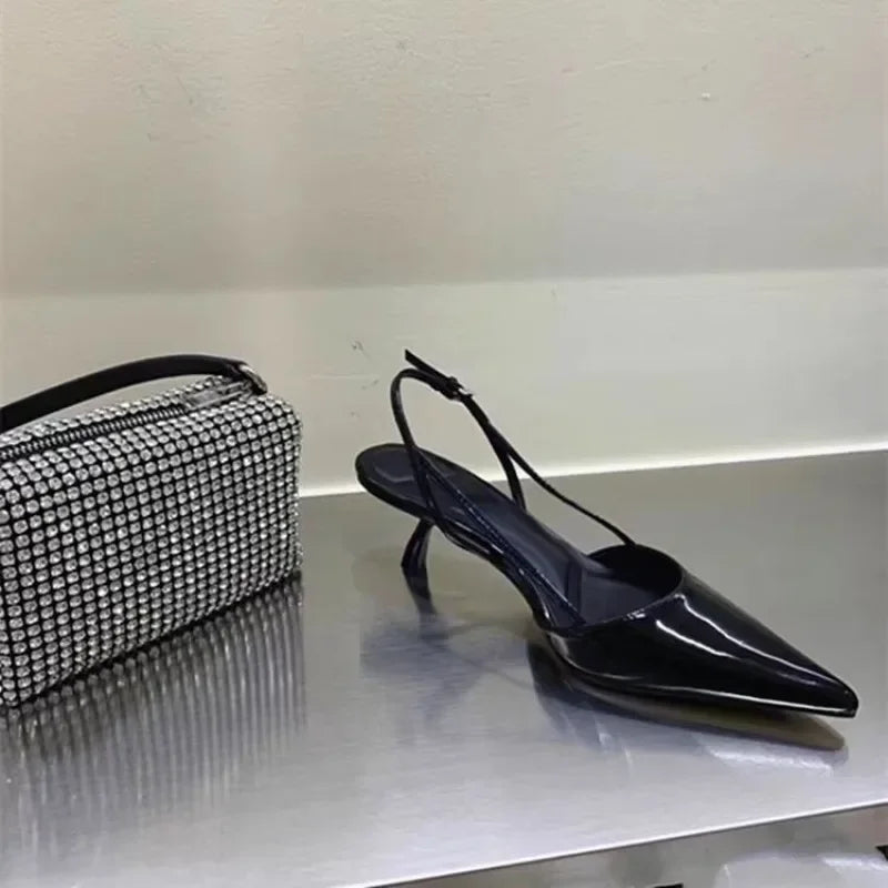 Black Women Pointed Toe Heels Shoes Sandals 2025 Dress Party Fashion Summer Slippers New Walking Flip Flops Pumps Slides
