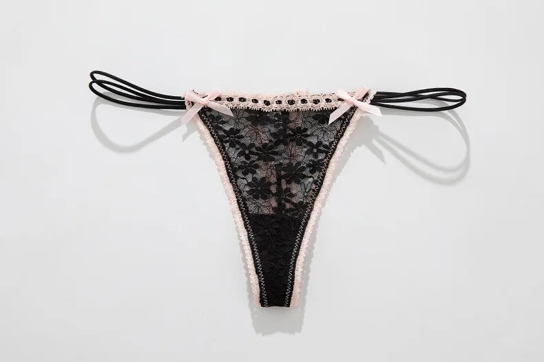 Lace Bow Panties Sexy Female Lingerie Daily Home Wear Solid Thongs Underwear Women Low Waist Panties Breathable Трусы Женские