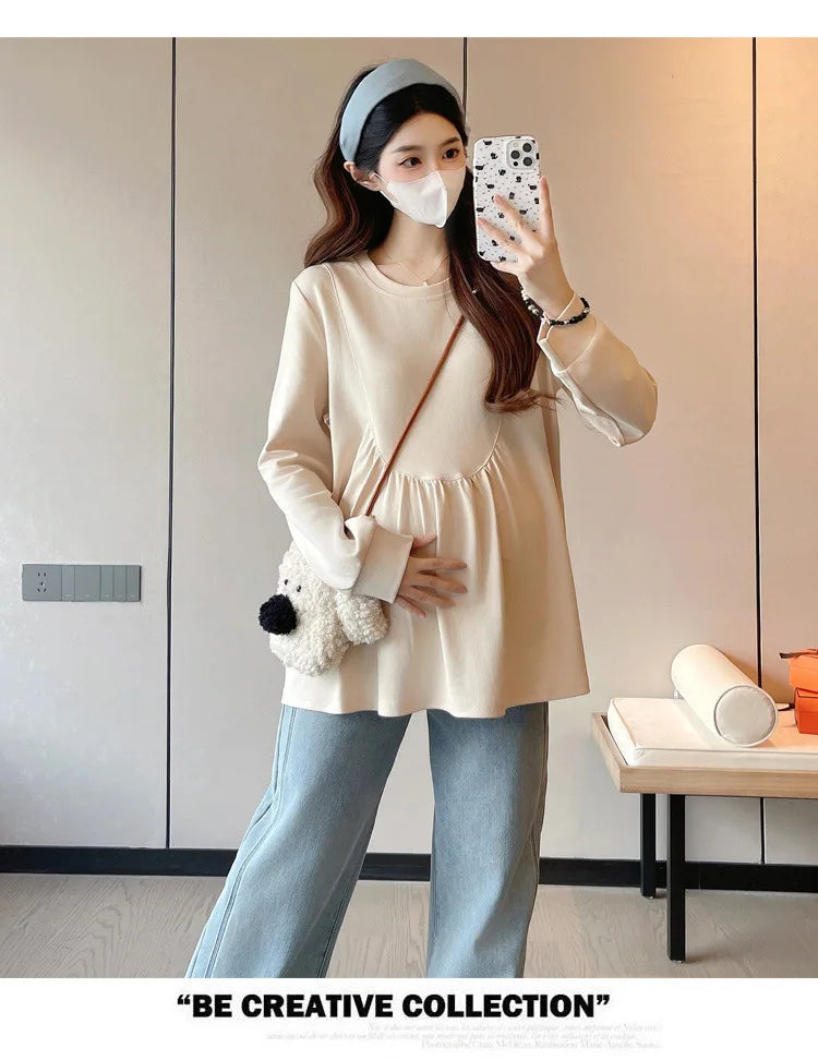 Maternity Sweatshirt Spring Autumn Simple Casual Cute Loose Slim Comfortable Round Neck Long Sleeve Sweatshirt For Pregnancy