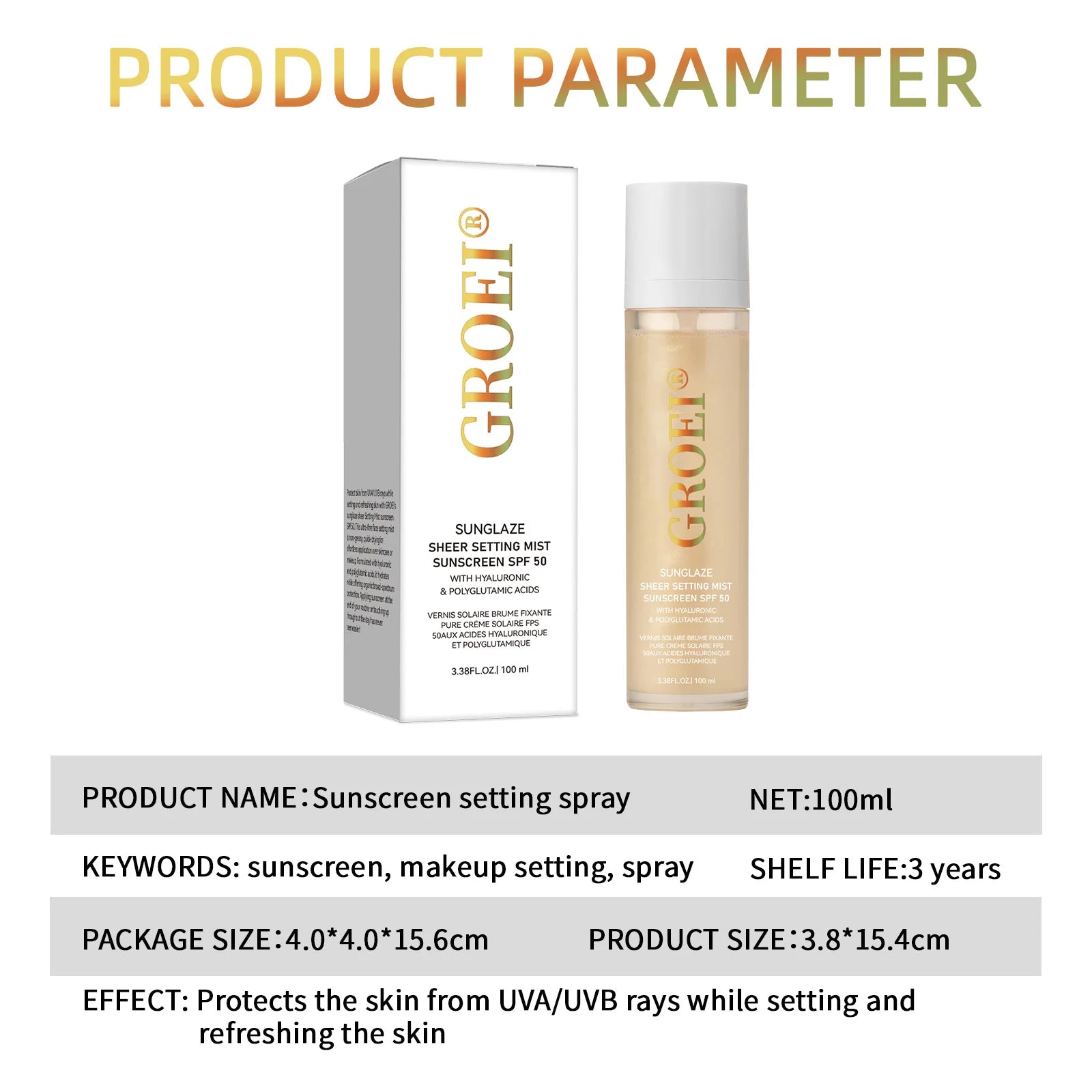 100ml  SPF 50 Sunscreen Setting Spray Sheer Setting Mist Sunscreen Spray Facial  Skin Care Lightweight & Non-Greasy