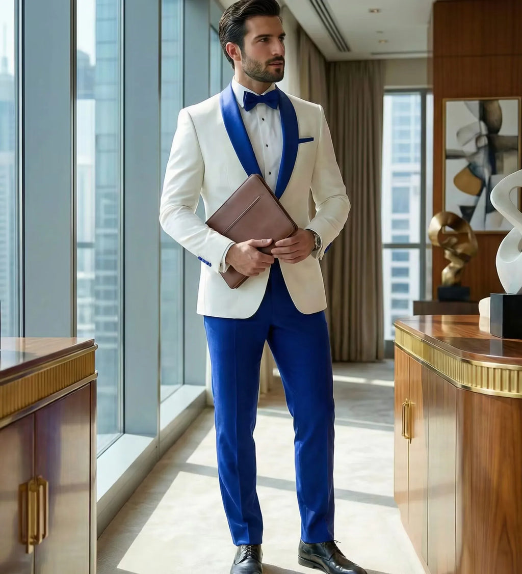 White 2 Pieces Men Suits Slim Fit Shawl Lapel Formal Best Man Wedding Groom Wear Blazer Sets Party Tuxedos Trajes De Hombre