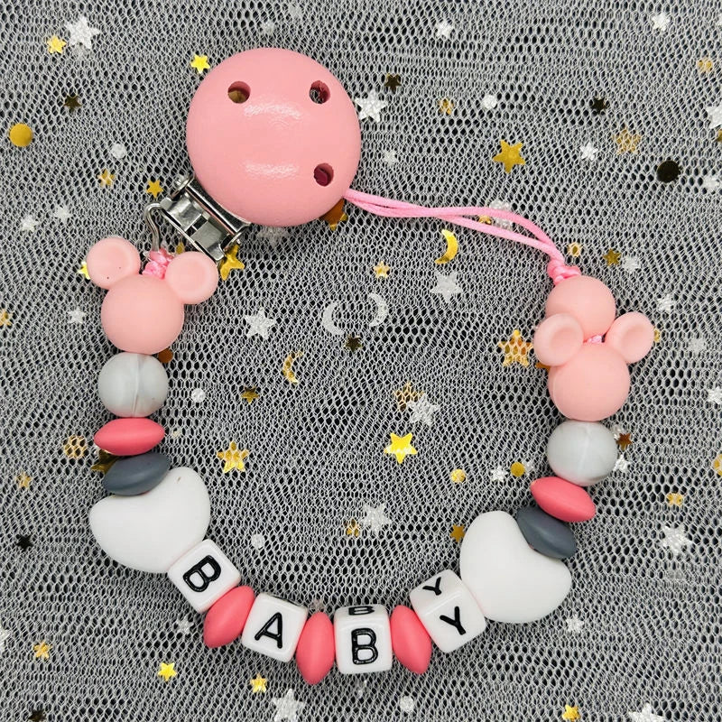 2024 Baby Teether Handmade Personalized Name Pacifier Clips Holder Chains Silicone Pacifier Chain Clips Baby Teething Chain Gift