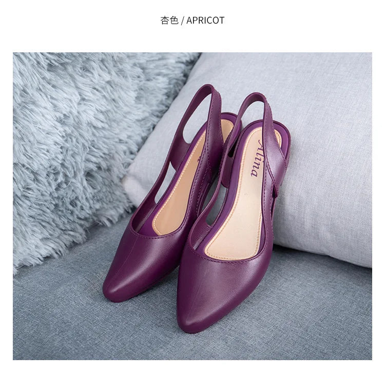 Sandals  Fashion New Elegant Women Shallow Mouth Medium Low Heel Non-slip Shoes Breathable Casual Comfortable Jelly Sandals