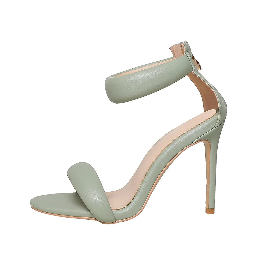 Sandals Women 2025 Concise Style One-strap Sandals for Girls Women Sexy Stiletto Heel Back Zip Cover Heels Summer Sandalias Gold