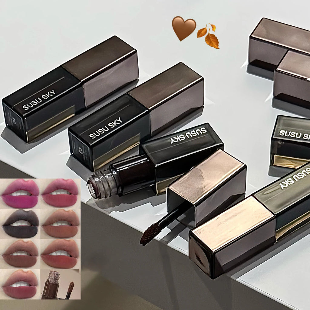 Waterproof Punk Gothic Matte Black Lipstick Purple Lipgloss Makeup Mousse Lip Mud Dark Red Brown Lipstick Non-stick Cup Lip Tint