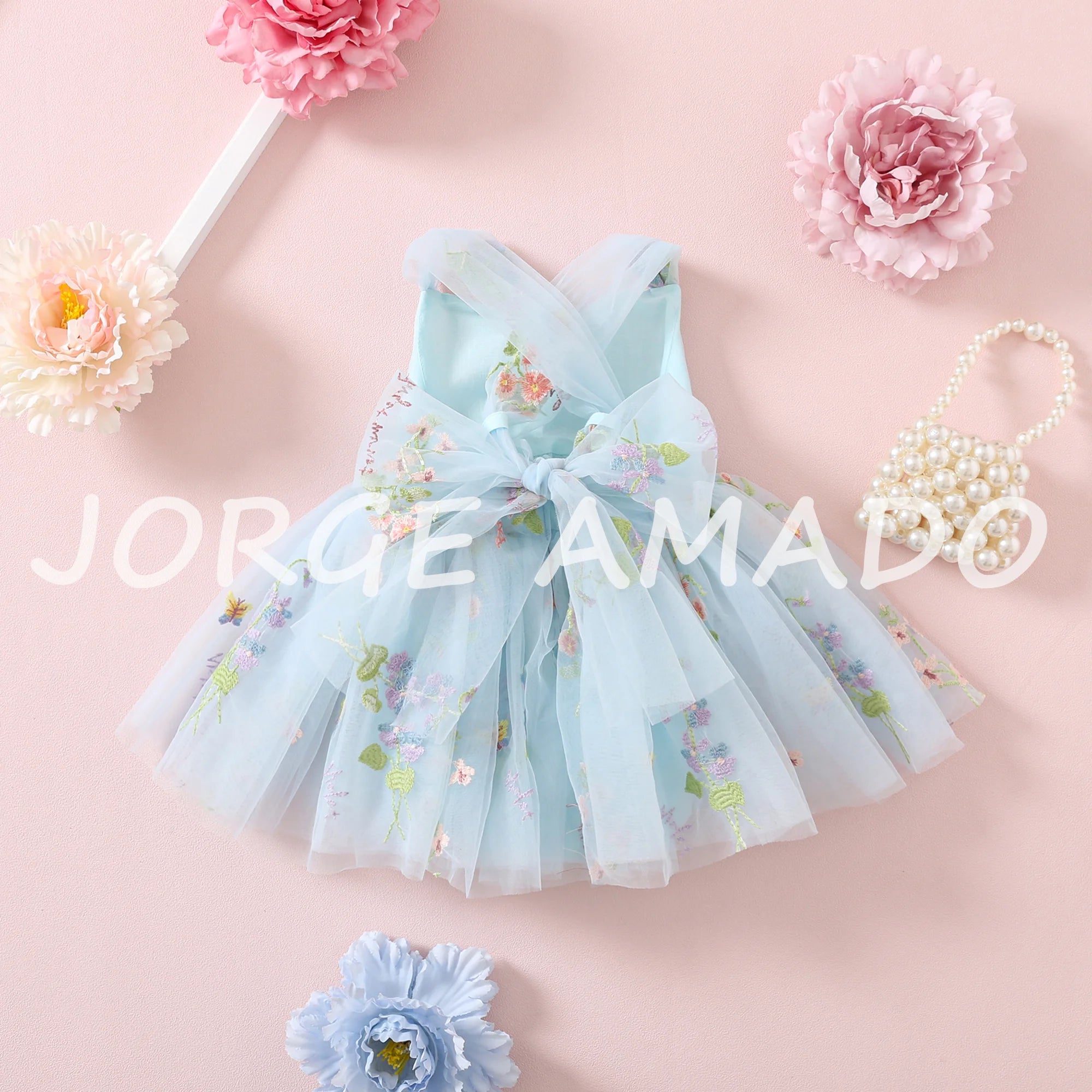 2026 Easter Kids Dress Girl Summer Dress Floral Bow Sleeveless Dance Performance Dress Girls Clothes E1236