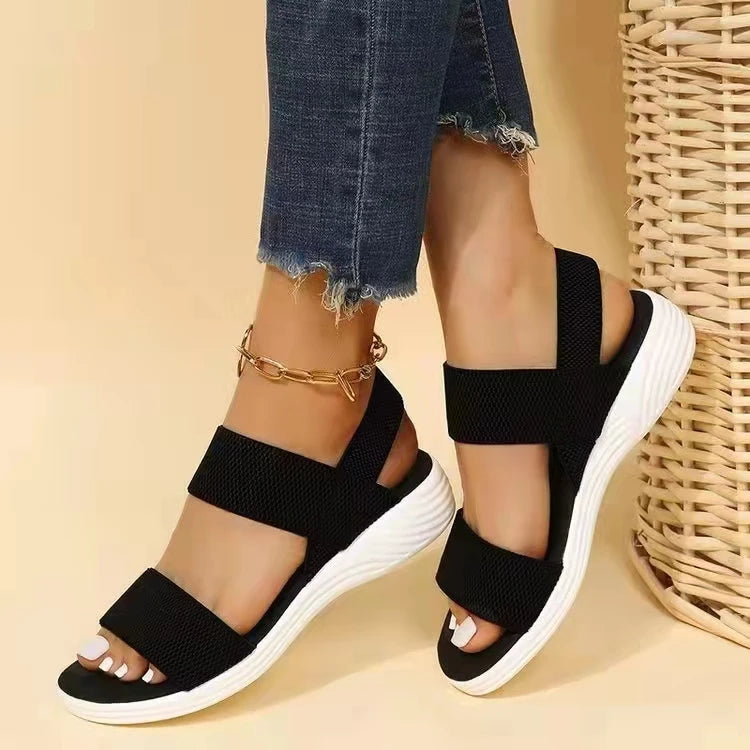 Sandals Elegant Low Heel Women's Orthopedic Shoes Women's Open Toe 2023 Solid Color New Large 25-45 Flat Thick Heel Casual Shoes