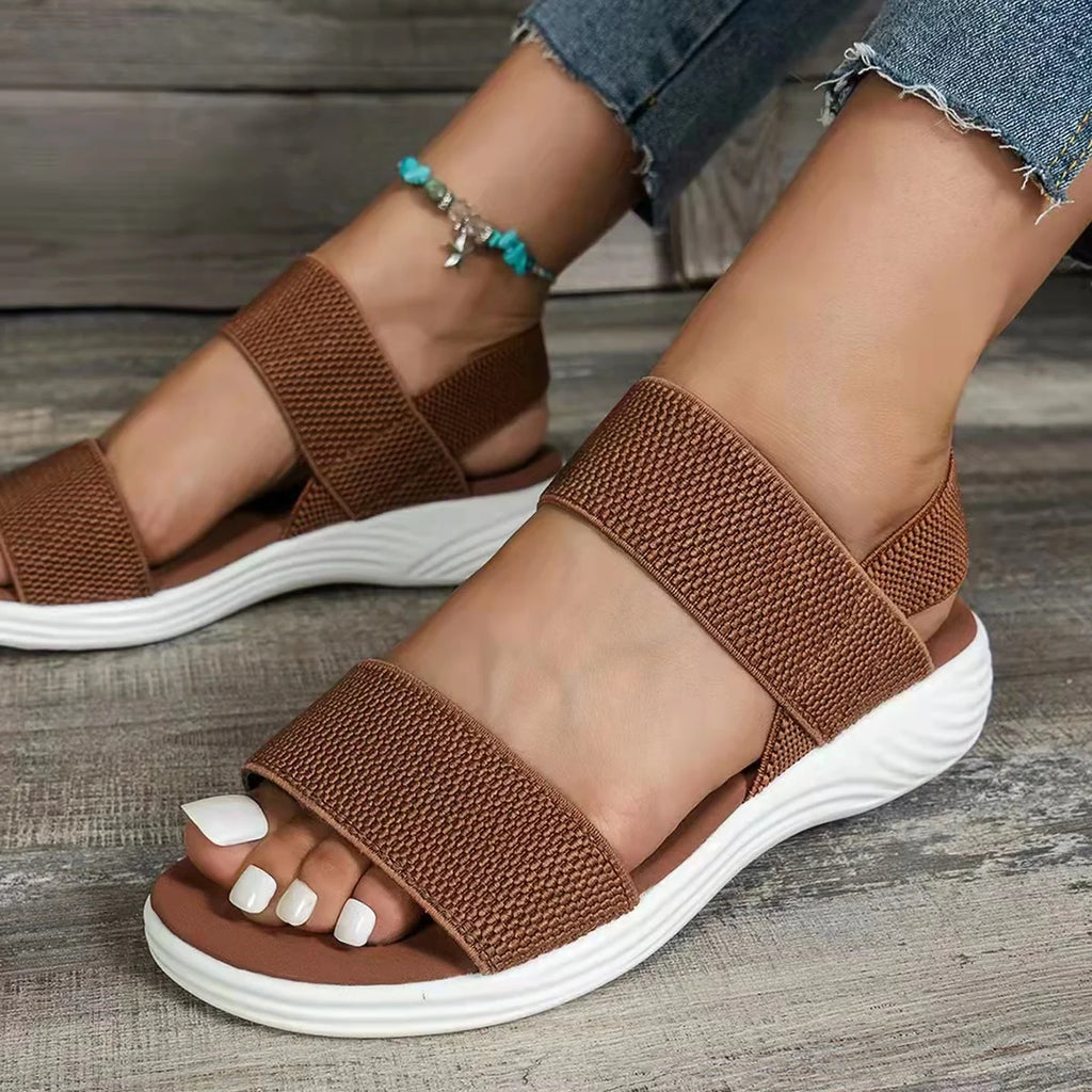 Sandals Elegant Low Heel Women's Orthopedic Shoes Women's Open Toe 2023 Solid Color New Large 25-45 Flat Thick Heel Casual Shoes