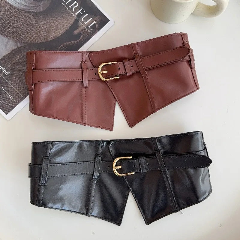 Fashion Decorative Wide Belts Women Black Coffee Elastic PU Waistband Classic Pin Buckle Belts Corset Cincher for Dresses Coats