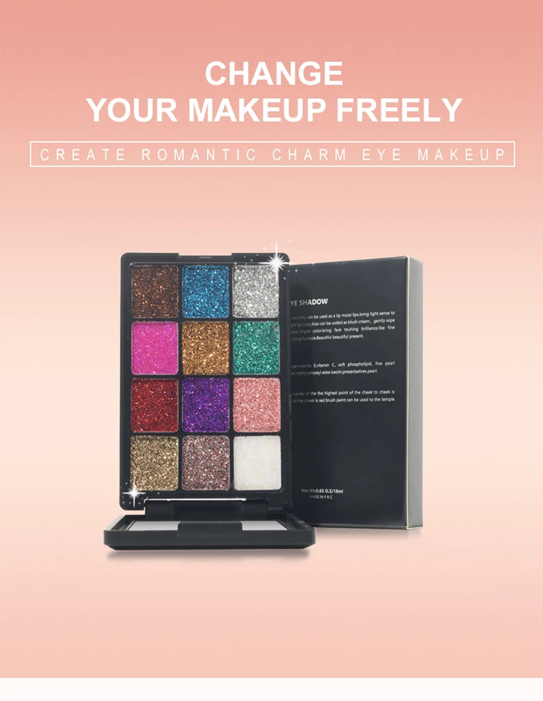 12-Color Eyeshadow Palette – Pearlescent, Matte, Fine Shimmer, Glitter, Earth Tones, Long Lasting Eye Shadows, High-Performance