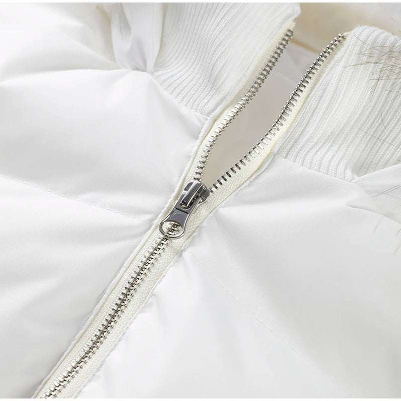 Chic Fur Collar Hooded Women's Cotton Jacket Solid Zipper Slim Waist Pocket Warm Thick Coat 2025 Autumn Winter Lady New Outwear