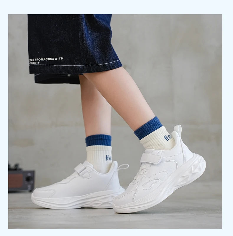 Kids White Leather Sneakers Lightweight Non-slip Casual Running Shoes for School Student Walking Outdoor Children Tennis