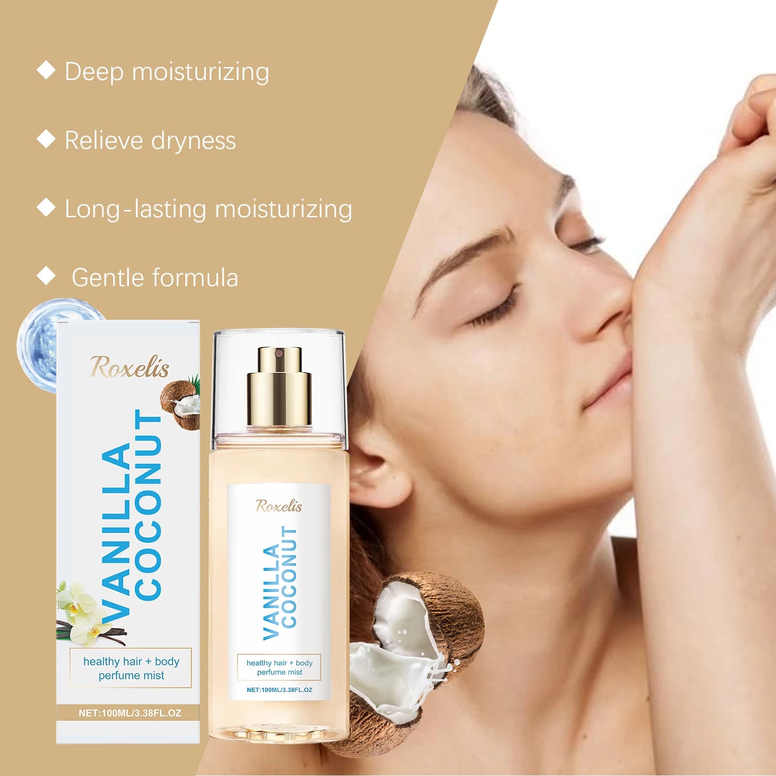 Vanilla Coconut Body Mist: Long-Lasting Fragrance, Unique Charm, Fresh & Romantic Travel-Friendly Portable Perfume