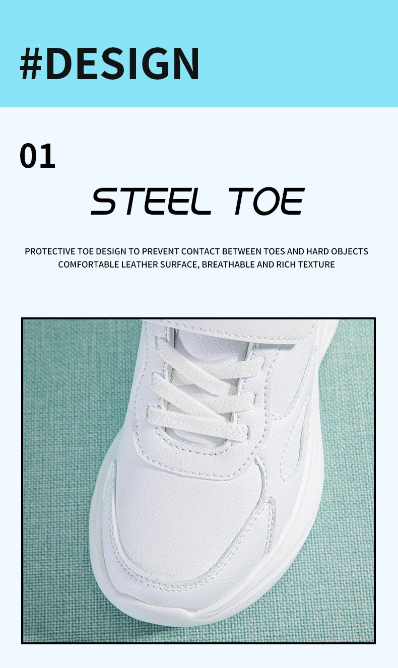 Kids White Leather Sneakers Lightweight Non-slip Casual Running Shoes for School Student Walking Outdoor Children Tennis