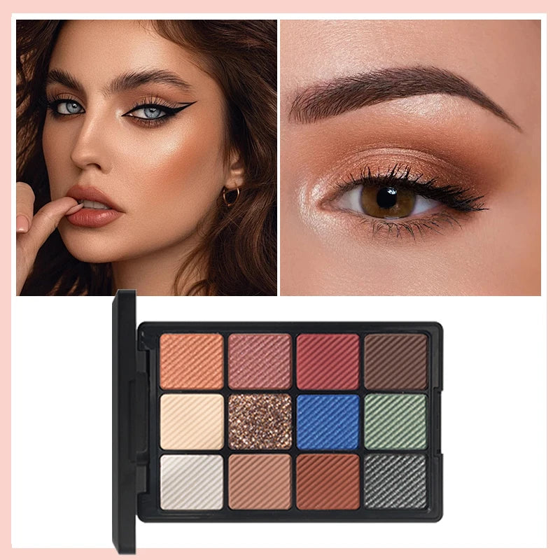 12-Color Eyeshadow Palette – Pearlescent, Matte, Fine Shimmer, Glitter, Earth Tones, Long Lasting Eye Shadows, High-Performance