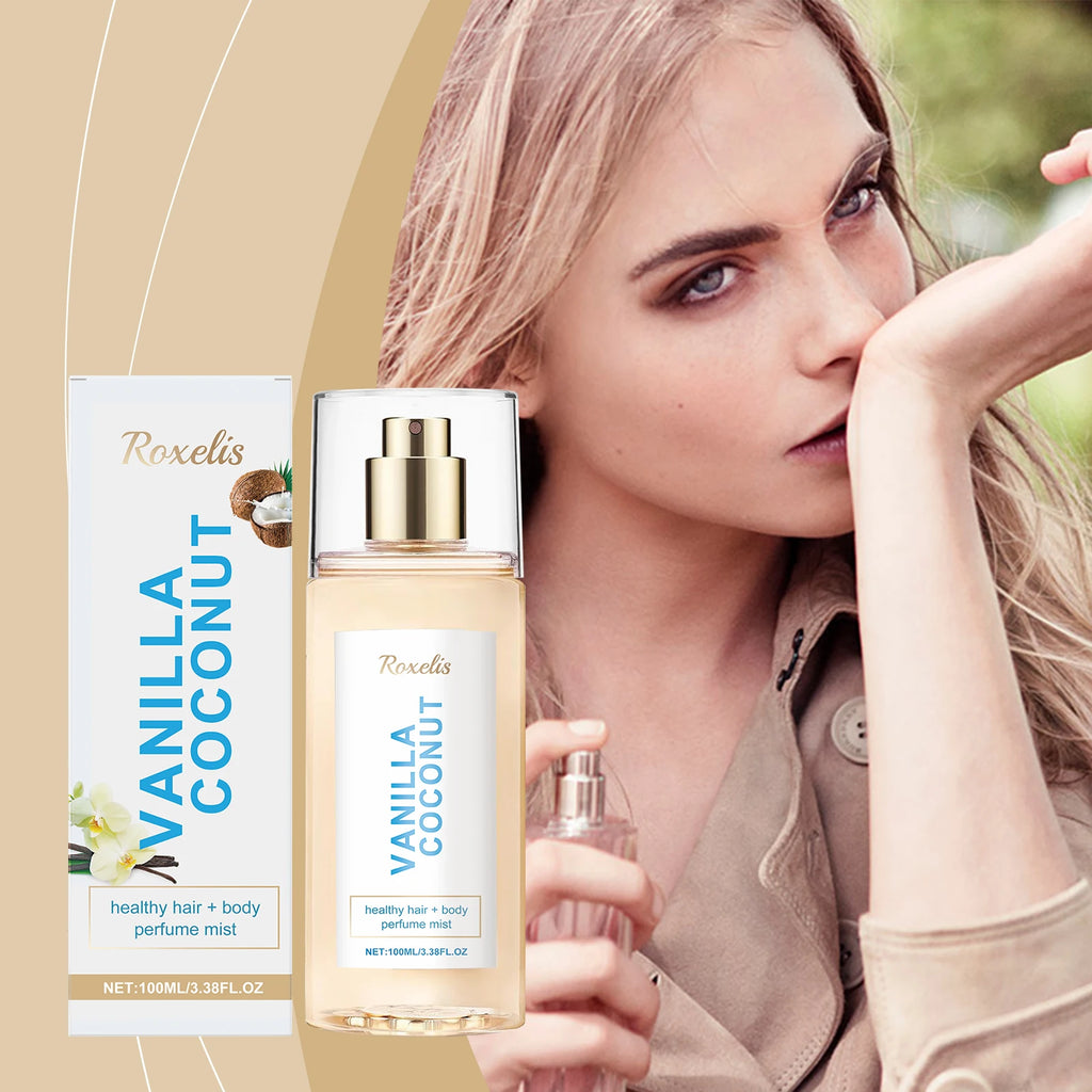 Vanilla Coconut Body Perfume Spray, long-lasting fragrance, exuding unique charm, fresh and romantic, portable perfume